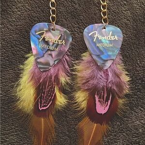 Fender Guitar Pick Feather Earrings